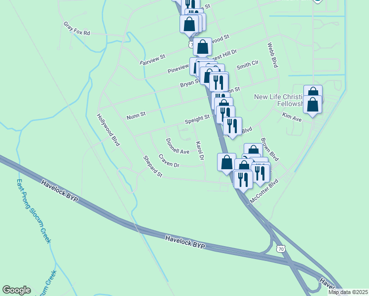 map of restaurants, bars, coffee shops, grocery stores, and more near 28 Donnell Avenue in Havelock
