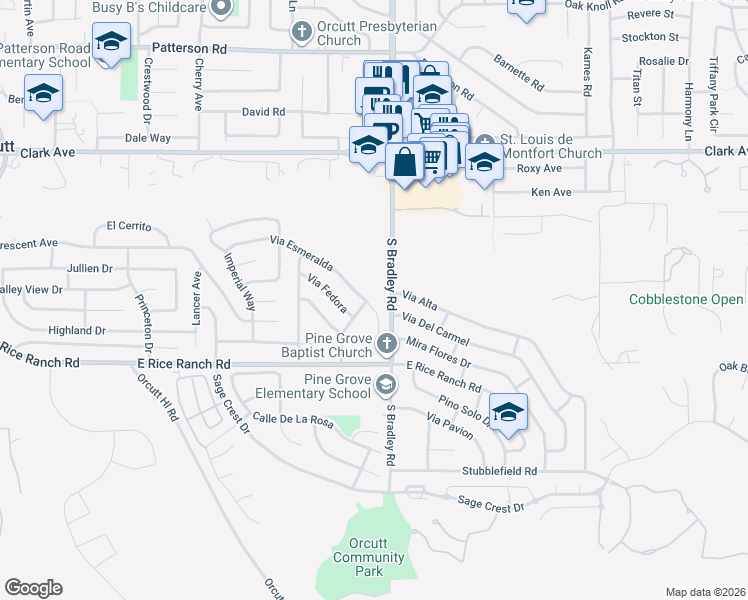 map of restaurants, bars, coffee shops, grocery stores, and more near 1041 Via Esmeralda in Santa Maria