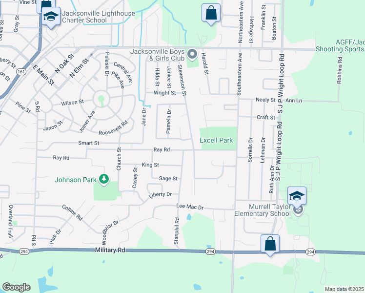 map of restaurants, bars, coffee shops, grocery stores, and more near 1313 Ray Road in Jacksonville