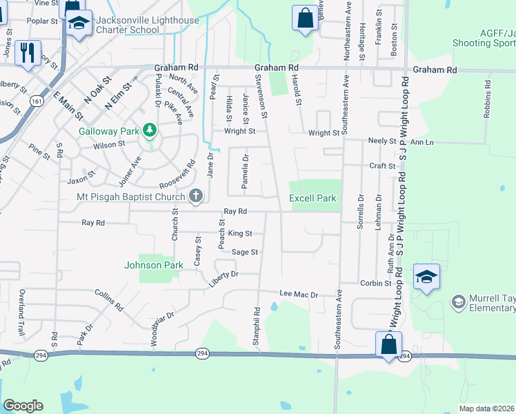 map of restaurants, bars, coffee shops, grocery stores, and more near 800 South Towering Oaks Drive in Jacksonville