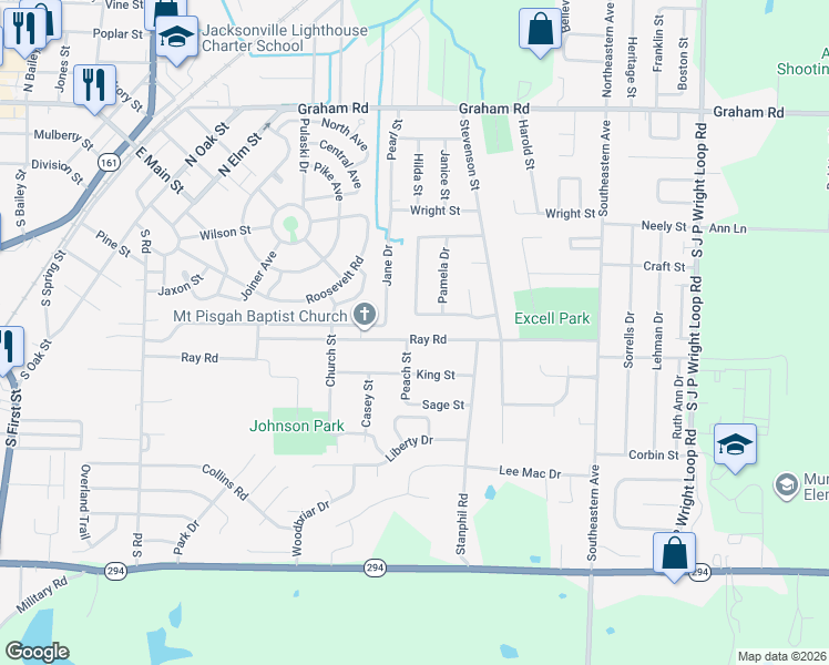 map of restaurants, bars, coffee shops, grocery stores, and more near 1113 Ray Road in Jacksonville