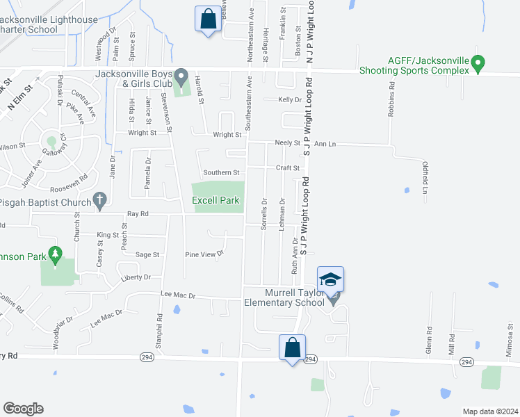 map of restaurants, bars, coffee shops, grocery stores, and more near 801 Sorrells Drive in Jacksonville