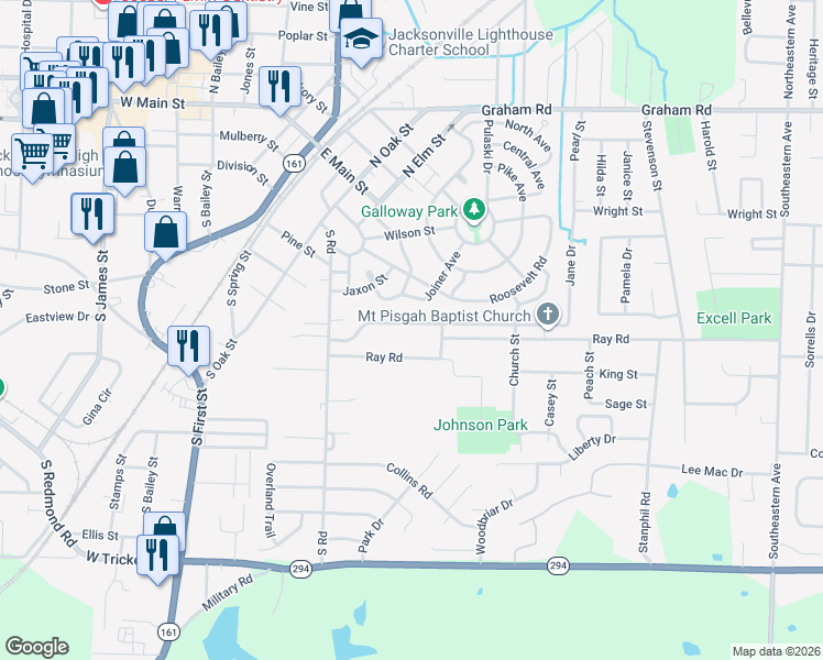 map of restaurants, bars, coffee shops, grocery stores, and more near 304 Smart Street in Jacksonville