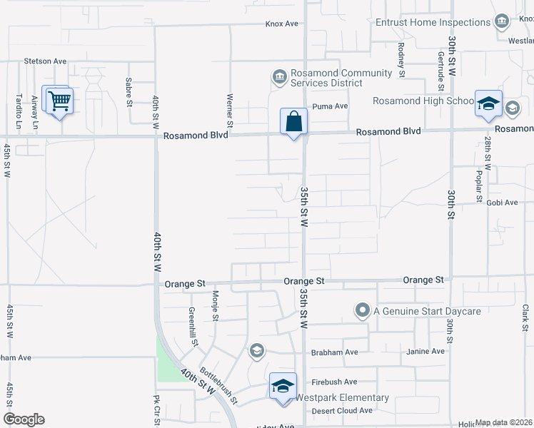 map of restaurants, bars, coffee shops, grocery stores, and more near 3621 Mount San Gorgonia Avenue in Rosamond