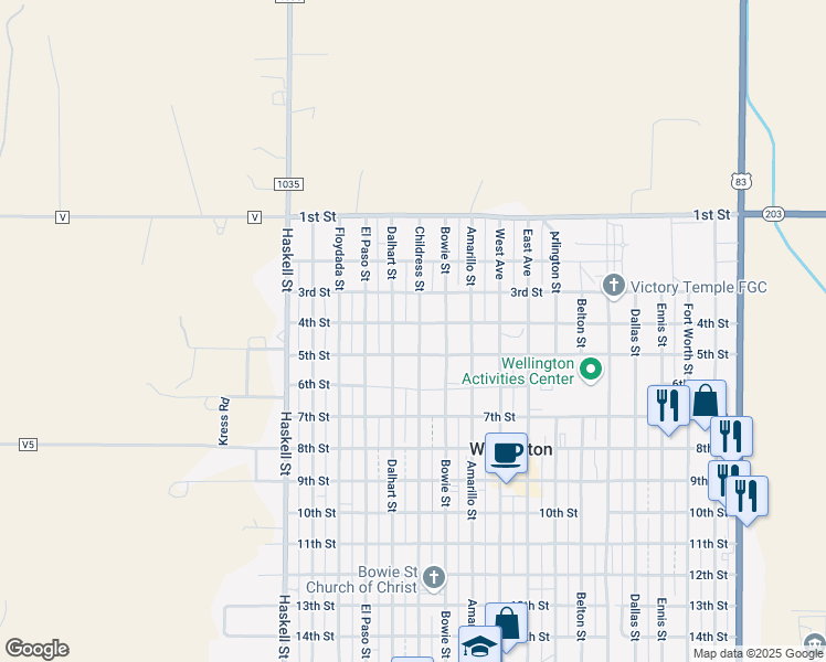 map of restaurants, bars, coffee shops, grocery stores, and more near 501-599 4th Street in Wellington