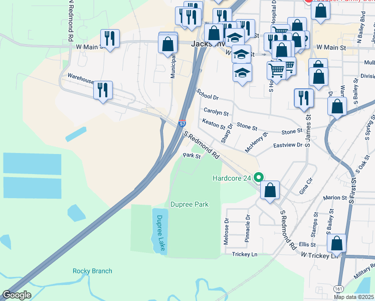 map of restaurants, bars, coffee shops, grocery stores, and more near 9 Pinewood Court in Jacksonville