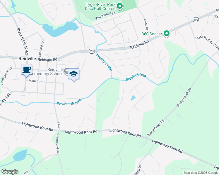 map of restaurants, bars, coffee shops, grocery stores, and more near 233 Layken Lane in Woodruff