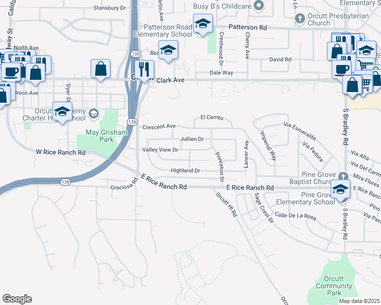 map of restaurants, bars, coffee shops, grocery stores, and more near 432 Duke Drive in Orcutt