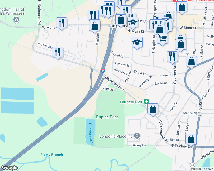 map of restaurants, bars, coffee shops, grocery stores, and more near 7 Pinewood Court in Jacksonville