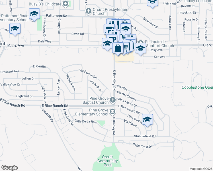 map of restaurants, bars, coffee shops, grocery stores, and more near 1041 Via Esmeralda in Santa Maria