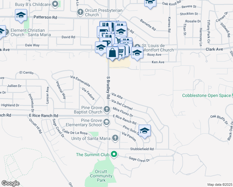 map of restaurants, bars, coffee shops, grocery stores, and more near 1137 Via Alta in Santa Maria