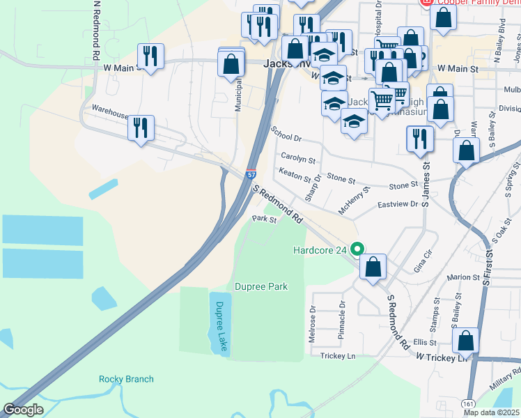 map of restaurants, bars, coffee shops, grocery stores, and more near 1705 South Redmond Road in Jacksonville