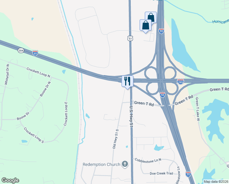 map of restaurants, bars, coffee shops, grocery stores, and more near 298-2 Old US Highway 51 South in Hernando