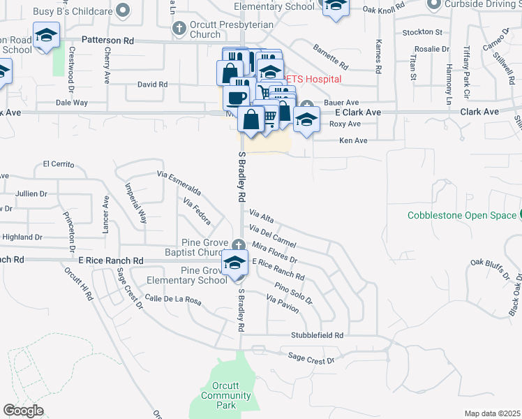 map of restaurants, bars, coffee shops, grocery stores, and more near 1137 Via Alta in Santa Maria