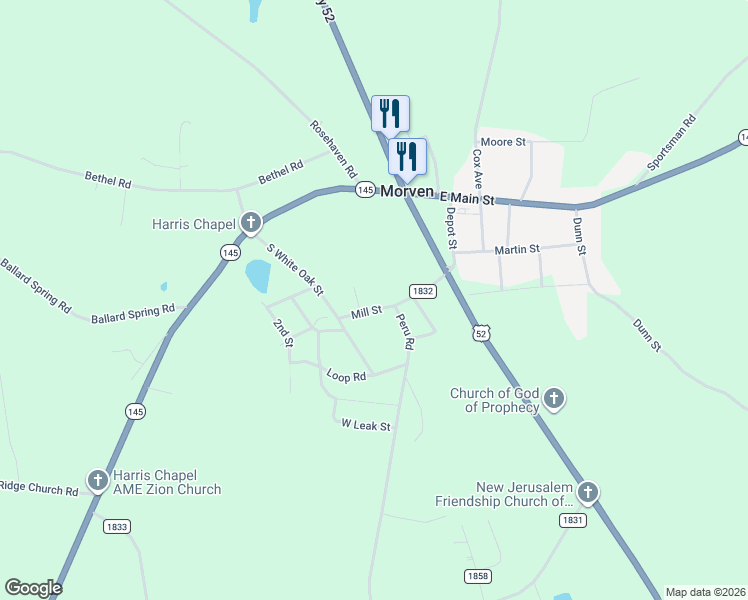 map of restaurants, bars, coffee shops, grocery stores, and more near 220 Mill Street in Morven