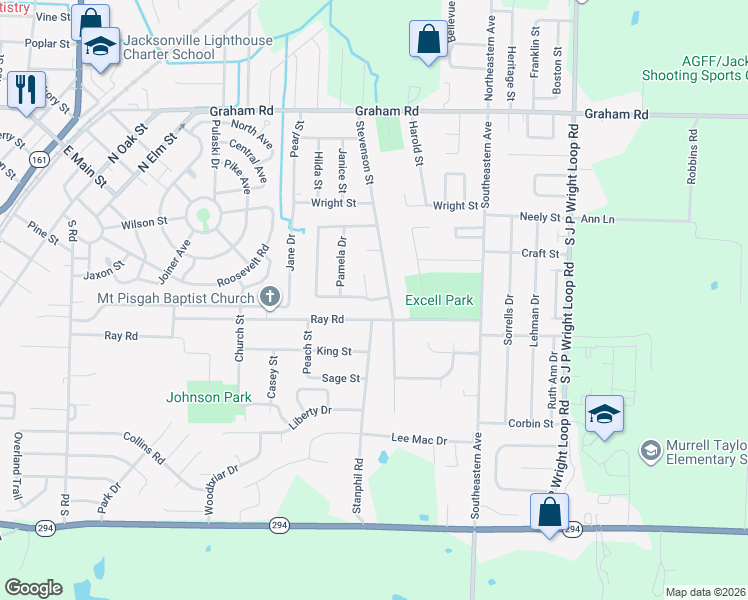 map of restaurants, bars, coffee shops, grocery stores, and more near 800 South Towering Oaks Drive in Jacksonville
