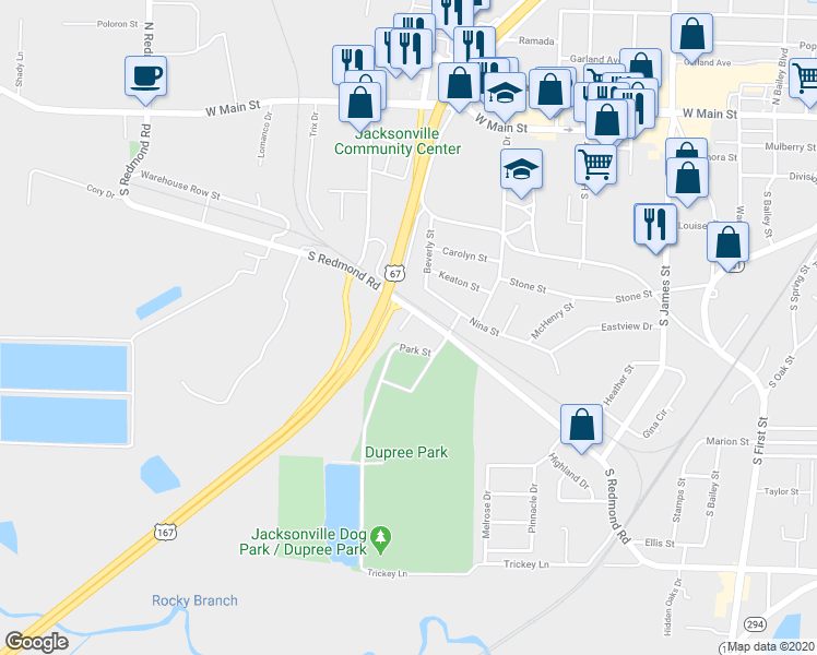 map of restaurants, bars, coffee shops, grocery stores, and more near 1705 South Redmond Road in Jacksonville