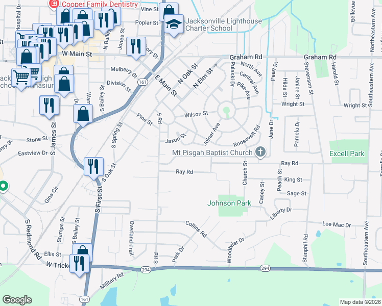 map of restaurants, bars, coffee shops, grocery stores, and more near 304 Smart Street in Jacksonville