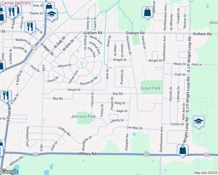 map of restaurants, bars, coffee shops, grocery stores, and more near 1113 Ray Road in Jacksonville