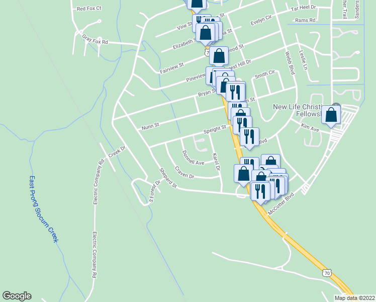 map of restaurants, bars, coffee shops, grocery stores, and more near 12 Donnell Avenue in Havelock