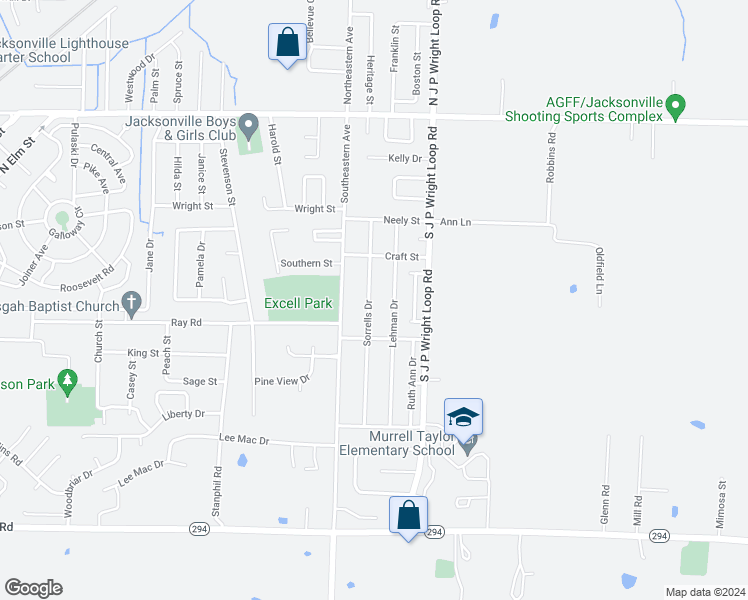 map of restaurants, bars, coffee shops, grocery stores, and more near 708 Sorrells Drive in Jacksonville