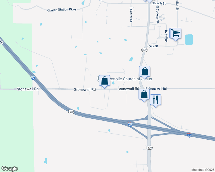 map of restaurants, bars, coffee shops, grocery stores, and more near 150 Stonewall Road in Byhalia
