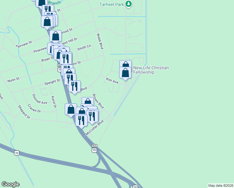 map of restaurants, bars, coffee shops, grocery stores, and more near 254 McCotter Boulevard in Havelock