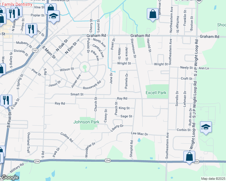 map of restaurants, bars, coffee shops, grocery stores, and more near 1113 Ray Road in Jacksonville