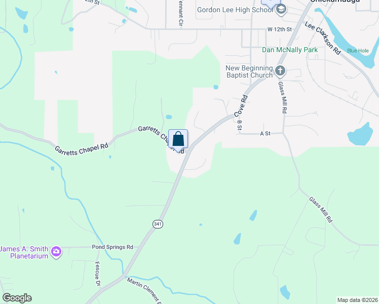 map of restaurants, bars, coffee shops, grocery stores, and more near 1133-1283 Highway 341 in Chickamauga