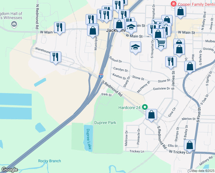 map of restaurants, bars, coffee shops, grocery stores, and more near 1 Pinewood Court in Jacksonville