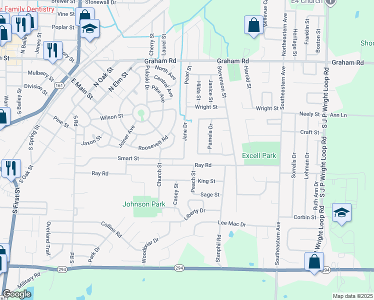 map of restaurants, bars, coffee shops, grocery stores, and more near 1113 Ray Road in Jacksonville