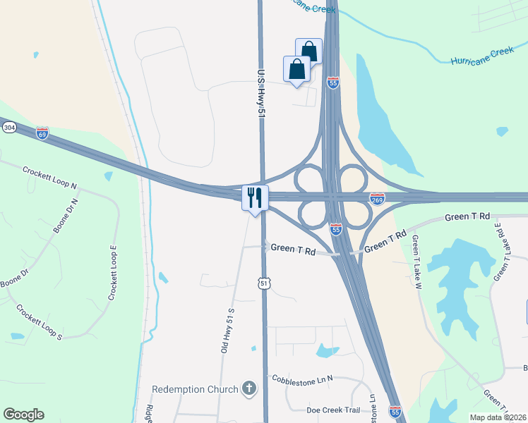 map of restaurants, bars, coffee shops, grocery stores, and more near 55 U.S. 51 in Hernando