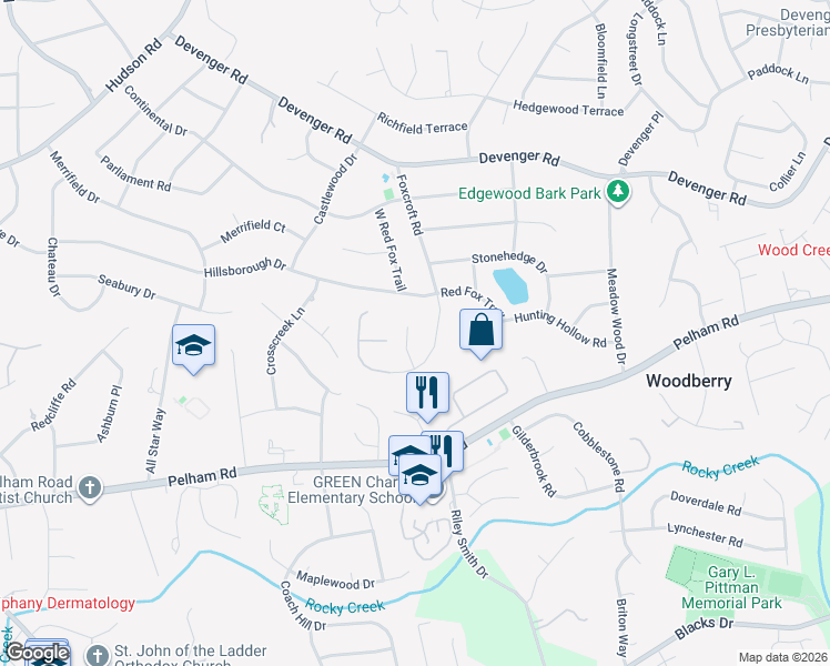 map of restaurants, bars, coffee shops, grocery stores, and more near 338 Hillsborough Drive in Greenville