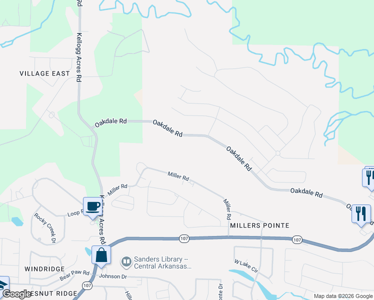 map of restaurants, bars, coffee shops, grocery stores, and more near Oakdale Road in Sherwood