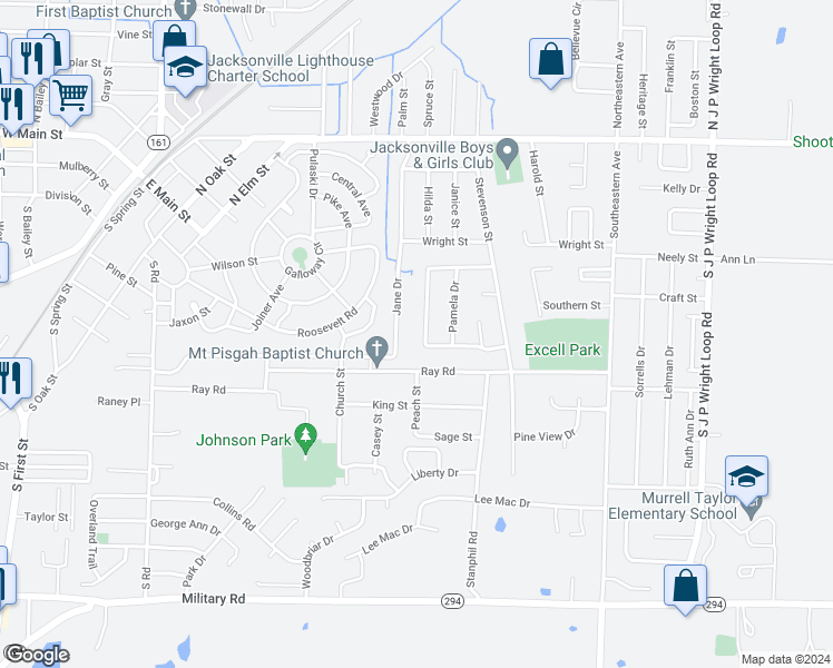 map of restaurants, bars, coffee shops, grocery stores, and more near 1002 Towering Oaks Drive in Jacksonville
