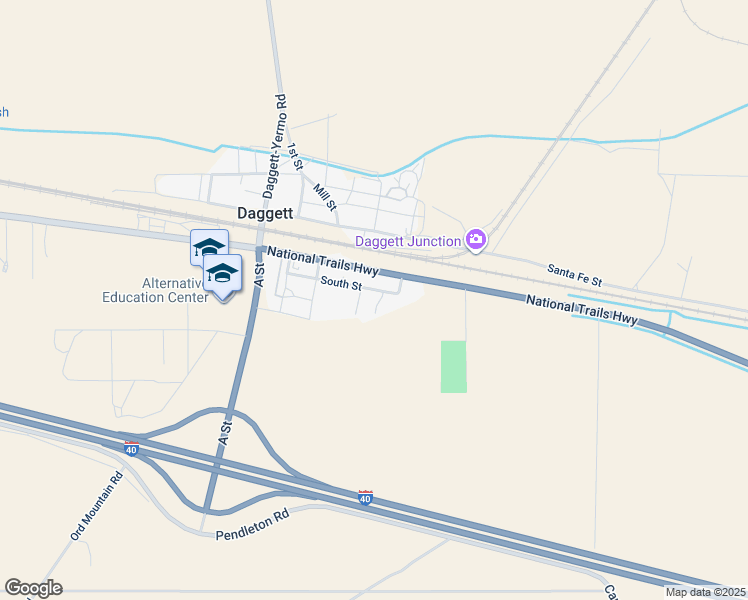 map of restaurants, bars, coffee shops, grocery stores, and more near 33454 Hampton Way in Daggett