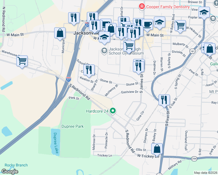 map of restaurants, bars, coffee shops, grocery stores, and more near 1313 Stone Street in Jacksonville