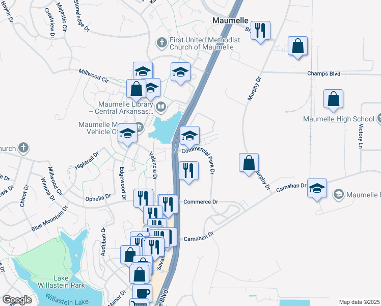 map of restaurants, bars, coffee shops, grocery stores, and more near in North Little Rock