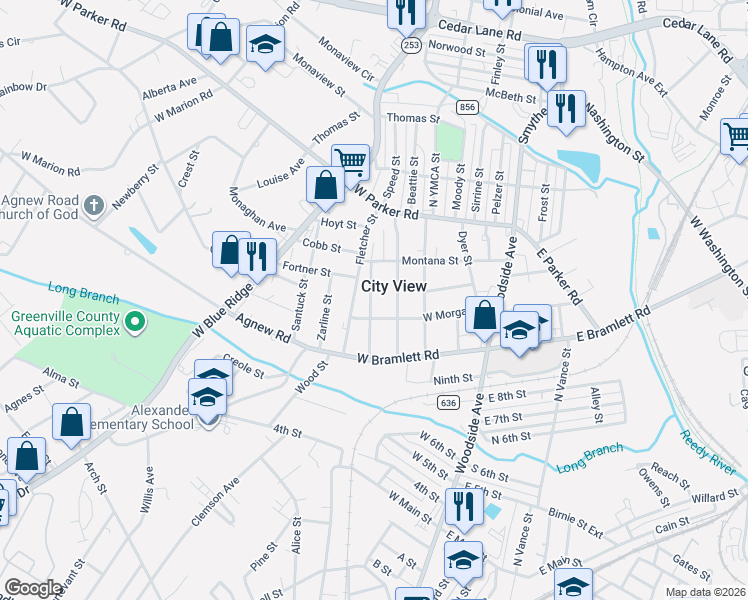 map of restaurants, bars, coffee shops, grocery stores, and more near 116 McDade Street in Greenville