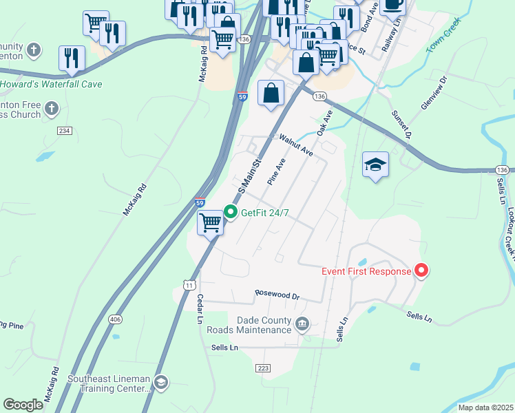 map of restaurants, bars, coffee shops, grocery stores, and more near 11550 South Main Street in Trenton
