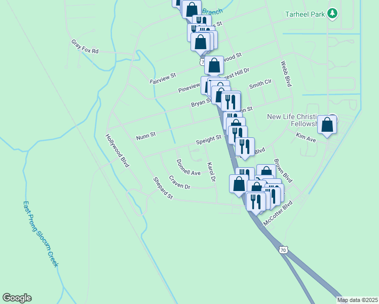 map of restaurants, bars, coffee shops, grocery stores, and more near Townhouse Drive in Havelock