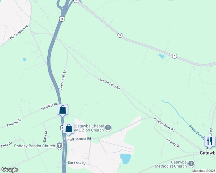 map of restaurants, bars, coffee shops, grocery stores, and more near 4340 Cureton Ferry Road in Catawba