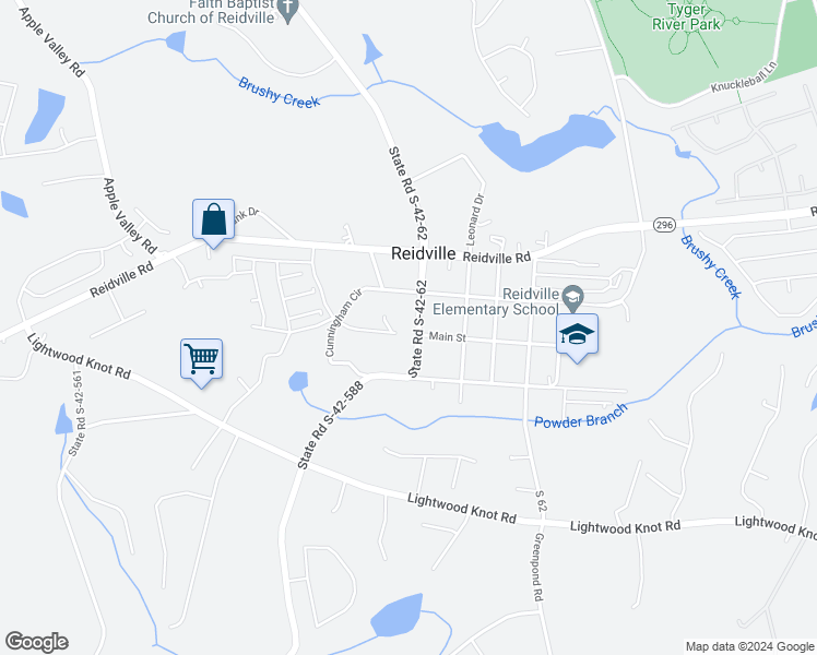 map of restaurants, bars, coffee shops, grocery stores, and more near 300 College Street in Spartanburg