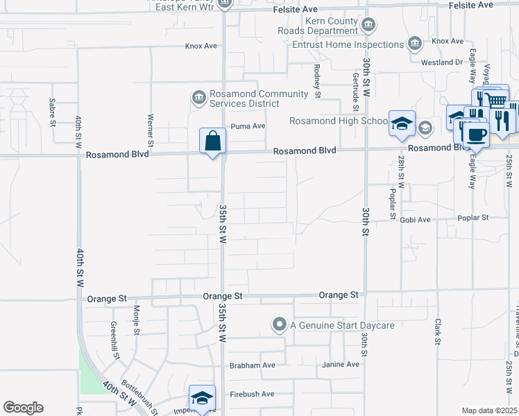 map of restaurants, bars, coffee shops, grocery stores, and more near 3376 Stella Avenue in Rosamond