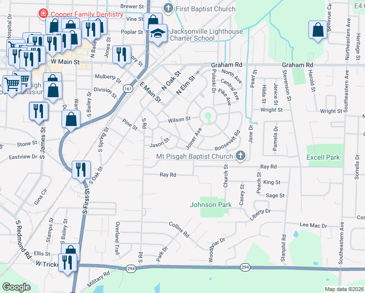 map of restaurants, bars, coffee shops, grocery stores, and more near 114 Joiner Avenue in Jacksonville