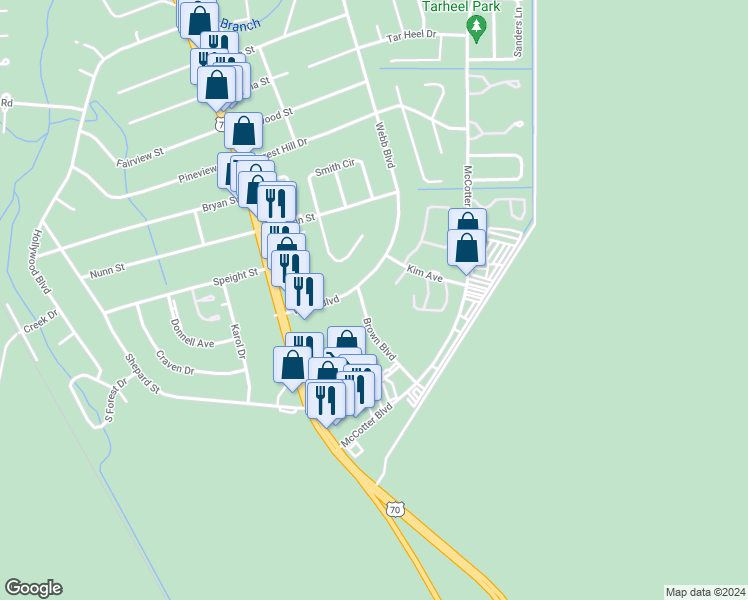 map of restaurants, bars, coffee shops, grocery stores, and more near 4 Brown Boulevard in Havelock