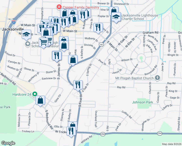 map of restaurants, bars, coffee shops, grocery stores, and more near 205 Chestnut Street in Jacksonville
