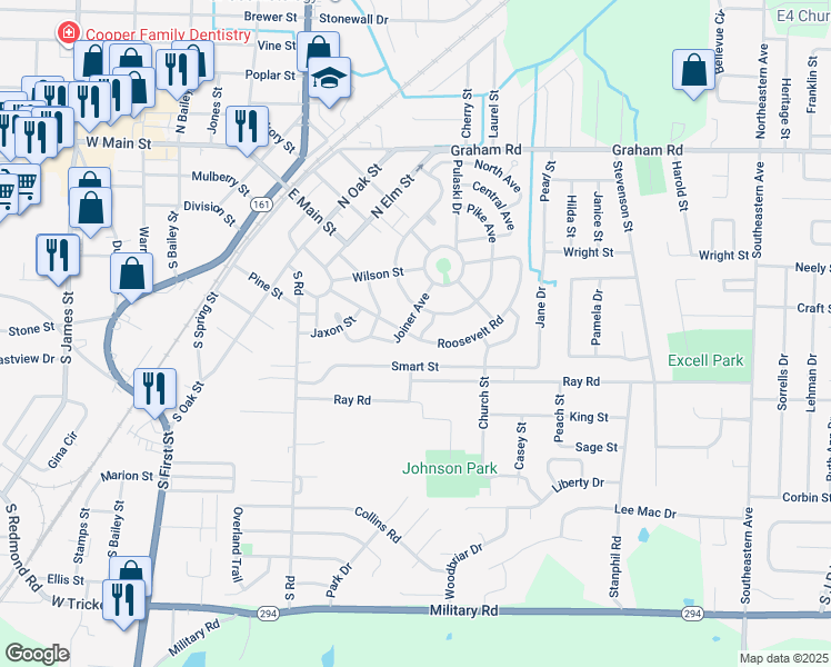 map of restaurants, bars, coffee shops, grocery stores, and more near 180 Roosevelt Road in Jacksonville