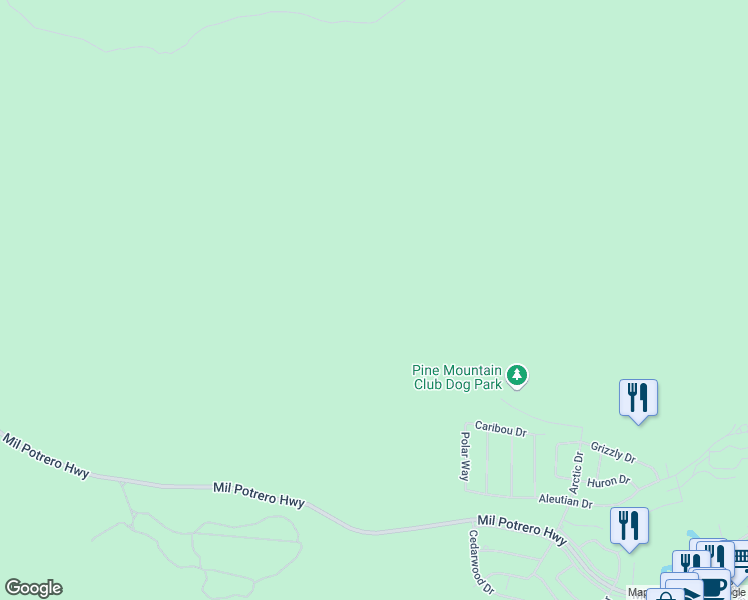 map of restaurants, bars, coffee shops, grocery stores, and more near 2217 Saint Bernard Drive in Frazier Park