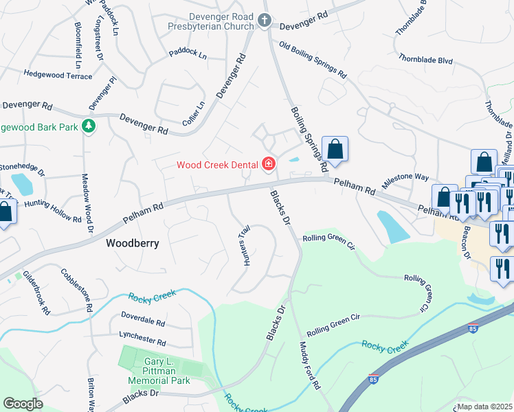 map of restaurants, bars, coffee shops, grocery stores, and more near 2006 Pelham Road in Greenville